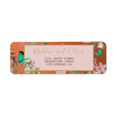Elegant Floral Coral Pink Gold Chinoiserie Weddens Etiket (Voorkant)