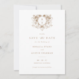  Elegant Floral Crest Bruiloft Save the Date Kaart