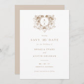  Elegant Floral Crest Bruiloft Save the Date Kaart (Voorkant / Achterkant)