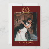 Elegant Floral Crest Burgundy Gold Bedankkaart (Voorkant)