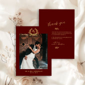 Elegant Floral Crest Burgundy Gold Bedankkaart