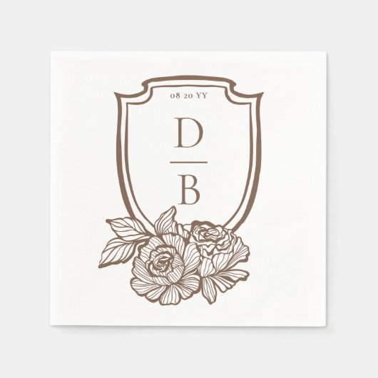 Elegant Floral Crest Couples Monogram Wedding Date Servet (Voorkant)