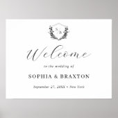 Elegant Floral Crest Monogram Bruiloft Welkomstbor Poster (Voorkant)