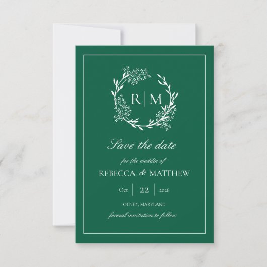 Elegant Floral Crest Monogram Photo Invitation Kaart (Voorkant)