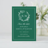 Elegant Floral Crest Monogram Photo Invitation Kaart (Staand voorkant)
