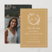 Elegant Floral Crest Monogram Photo Kaart (Voorkant / Achterkant)