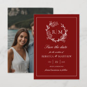 Elegant Floral Crest Monogram Photo Kaart (Voorkant / Achterkant)