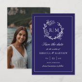 Elegant Floral Crest Monogram Photo Kaart (Voorkant / Achterkant)