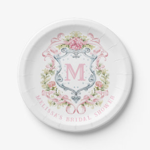 Elegant Floral Crest Monogram   VRIJGEZELLENFEEST Papieren Bordje