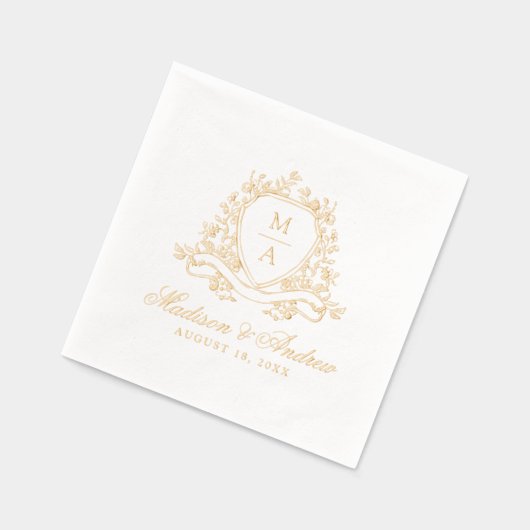 Elegant Floral Crest Monogram Weddenschap Folie Servetten (Links)