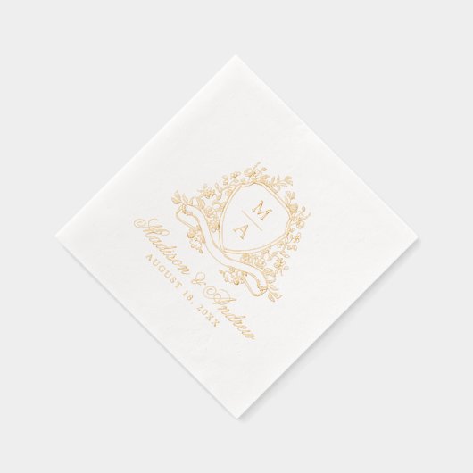 Elegant Floral Crest Monogram Weddenschap Folie Servetten (Rechts)