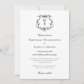 Elegant Floral Crest Monogram Weddenschap Kaart (Voorkant)