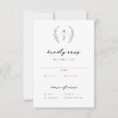 Elegant Floral Crest Monogram Weddenschap RSVP Kaartje (Voorkant)