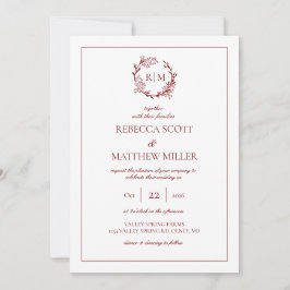 Elegant Floral Crest Monogram Wedding Kaart