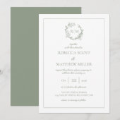 Elegant Floral Crest Monogram Wedding Kaart (Voorkant / Achterkant)