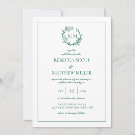 Elegant Floral Crest Monogram Wedding Kaart