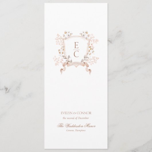 Elegant Floral Crest Monogram Wedding  Menu (Achterkant)
