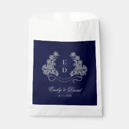 Elegant Floral Crest Navy Monogram Wedding Bedankzakje