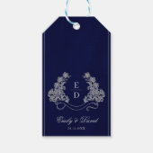 Elegant Floral Crest Navy Monogram Wedding Cadeaulabel (Voorkant)