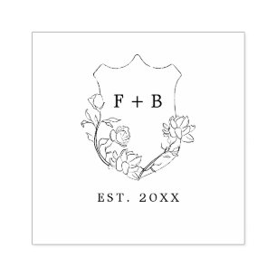 Elegant Floral Crest Vast monogram bruiloft Rubberstempel