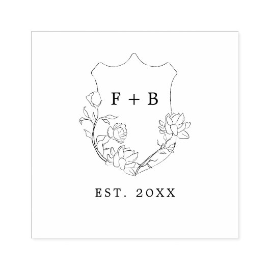 Elegant Floral Crest Vast monogram bruiloft Rubberstempel (Afrduk)