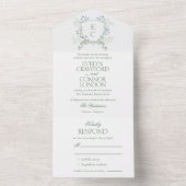 Elegant Floral Crest Wedding All In One Uitnodiging (Binnen)