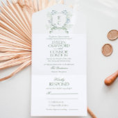 Elegant Floral Crest Wedding All In One Uitnodiging