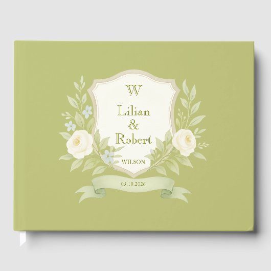 Elegant Floral Crest Wedding Gastenboek (Voorkant)