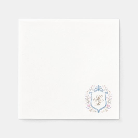 Elegant Floral Crest Wedding Paper Napkins Servet (Voorkant)