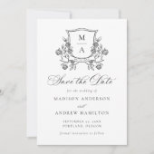 Elegant Floral Crest Wedding Save The Date (Voorkant)