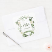 Elegant Floral Crest Wedding Vierkante Sticker (Envelop)
