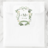 Elegant Floral Crest Wedding Vierkante Sticker (Tas)