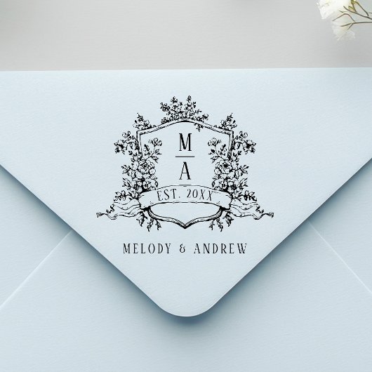Elegant Floral Crest Wedding Zelfinktende Stempel
