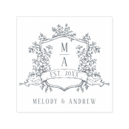 Elegant Floral Crest Wedding Zelfinktende Stempel (Design)