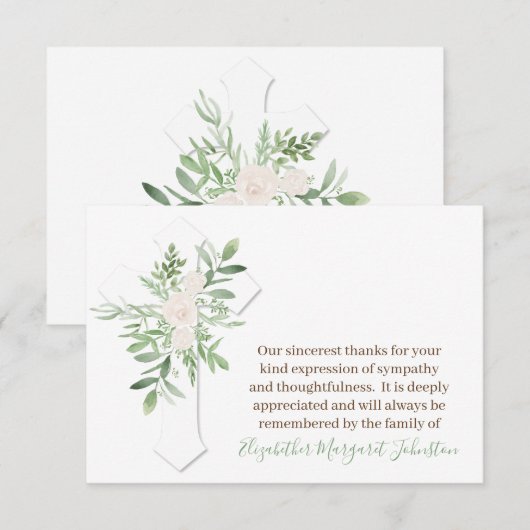 Elegant Floral + CrosFuneral Bedankt Bereavement (Voorkant / Achterkant)