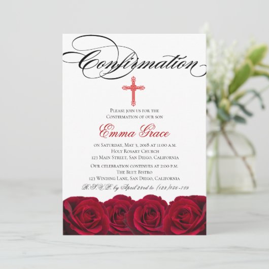 Elegant Floral Cross Bevestiging Uitnodiging (Staand voorkant)