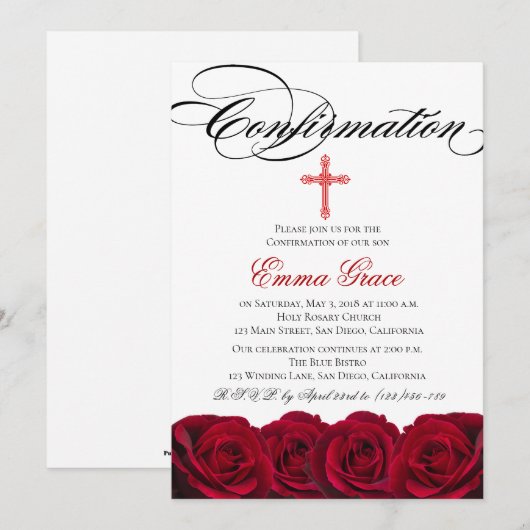 Elegant Floral Cross Bevestiging Uitnodiging (Voorkant / Achterkant)