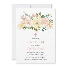 Elegant Floral Cross Blush Roze Baby Girl Baptisme