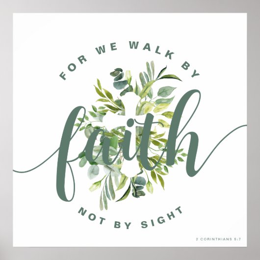 Elegant Floral Cross Christelijke Bijbelse Verse Poster (Voorkant)