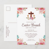 Elegant Floral Cross Easter Brunch Uitnodiging Briefkaart (Voorkant / Achterkant)