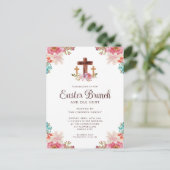 Elegant Floral Cross Easter Brunch Uitnodiging Briefkaart (Staand voorkant)
