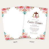 Elegant Floral Cross Easter Dinner Kaart
