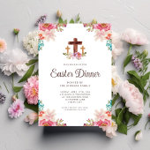 Elegant Floral Cross Easter Dinner Kaart
