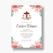 Elegant Floral Cross Easter Dinner Kaart