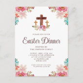 Elegant Floral Cross Easter Dinner Uitnodiging Briefkaart (Voorkant)