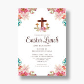 Elegant Floral Cross Easter Lunch Kaart