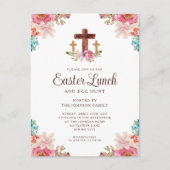 Elegant Floral Cross Easter Lunch Uitnodiging Briefkaart (Voorkant)