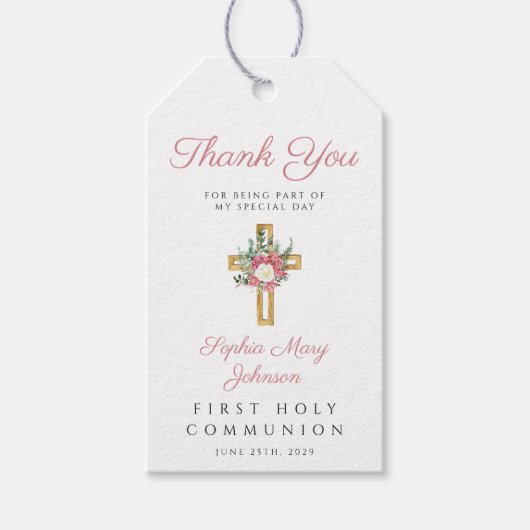 Elegant Floral Cross Girl First Community Cadeaulabel (Voorkant)
