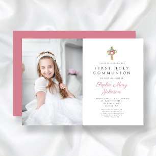 Elegant Floral Cross Girl First Community Foto Kaart