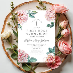 Elegant Floral Cross Girl First Community Kaart